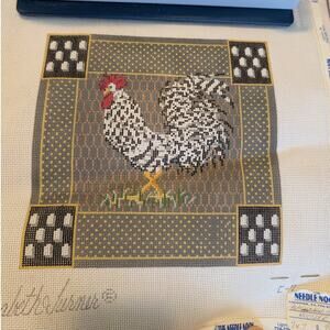 Elizabeth Turner C-7 Black & White & C-8 White Rooster Needlepoint Canvases